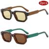 2pcs Vintage Small Rectangle Frame Sunglasses Fashion Brand Sun Glasses Luxury  Design UV400 Shades Eyewear Women Goggles