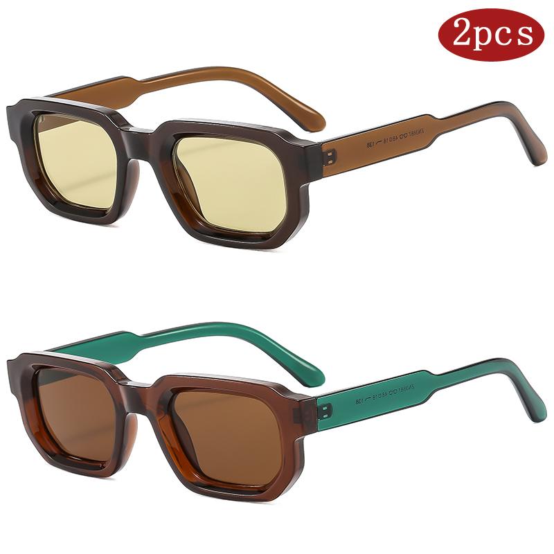 2pcs Vintage Small Rectangle Frame Sunglasses Fashion Brand Sun Glasses Luxury  Design UV400 Shades Eyewear Women Goggles