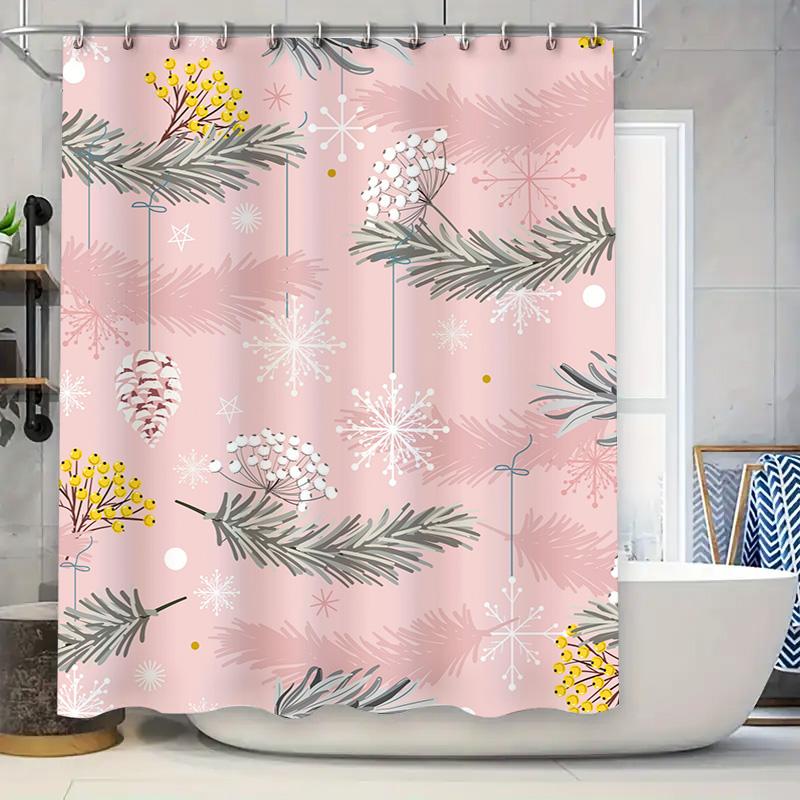 

Modern Bathroom Decor Shower Curtain Set With Pine Cones Pattern Pink White Floral Print Waterproof Fabric Perfect For Bathtub O W60H190(CM)-1 Pcs