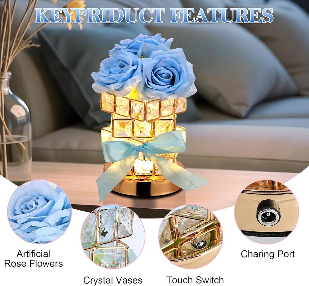Valentines Day Gift for Girlfriend Eternal Rose LED Light Crystal Flower Night Light Mothers Day Wedding Favors Bridesmaid Gift