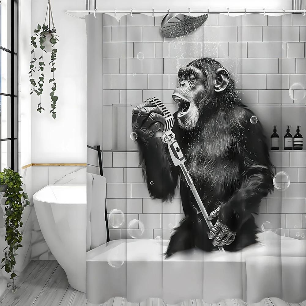 Divertente Scimmia Bianco e Nero Animali Divertenti nella Vasca da Bagno Tenda da Doccia, Tenda da Doccia Decorativa per Bagno, Tenda da Doccia Impermeabile