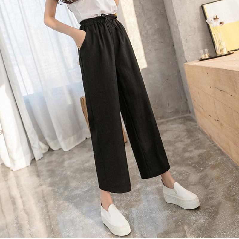 Loose Wide-leg Pants for Women In Summer New Korean Style Imitation Chiffon Pants Straight Slimming Nine-point High-waist Casual Pants for Women