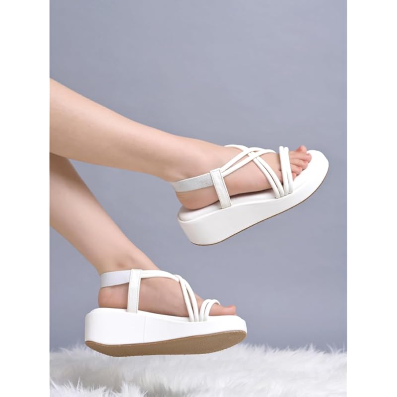 Shoetopia WomenS & Girls White Wedges Sandal  Solid Criss-Cross Strap Design  Stylish, Comfortable, Durable Heels  Perfe