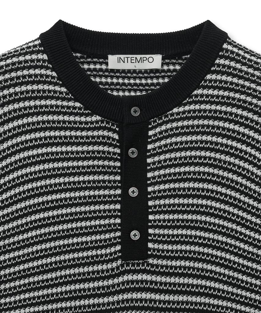 INTEMPOMOOD Pencil Stripe Henley Neck Knit _Black
