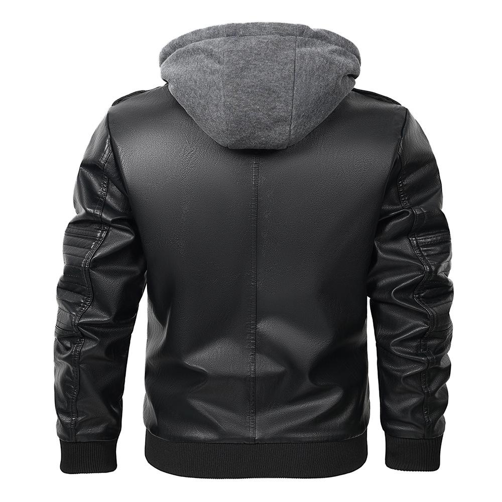 Europe, America, autumn and winter removable hooded PU leather jacket zipper leather jacket men's jacket European size new