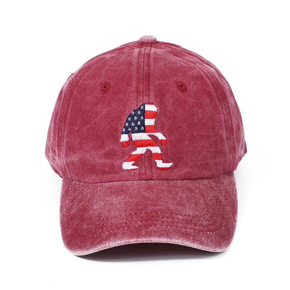 Washed American Flag Ape Man Embroidered Hat for Men and Women, Retro Foreign Trade Casual Versatile Baseball Hat, Adjustable