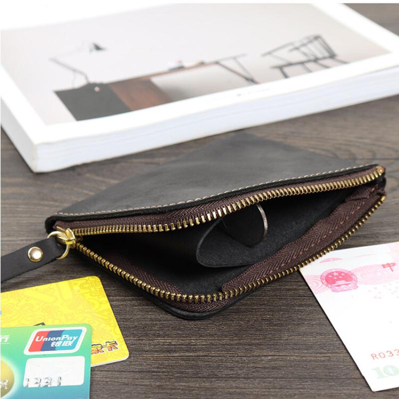 Handmade Crazy Horse Leather Wallet Retro Small Coin Money Bags Simple Wallets Zipper Pouch Card Holdes