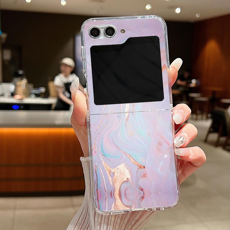 For Samsung Galaxy Z Flip 7 6 5 4 3 Case Watercolor Marble Pattern Hard Clear Folding Cover For Samsung Z Flip6 Flip5 Flip7