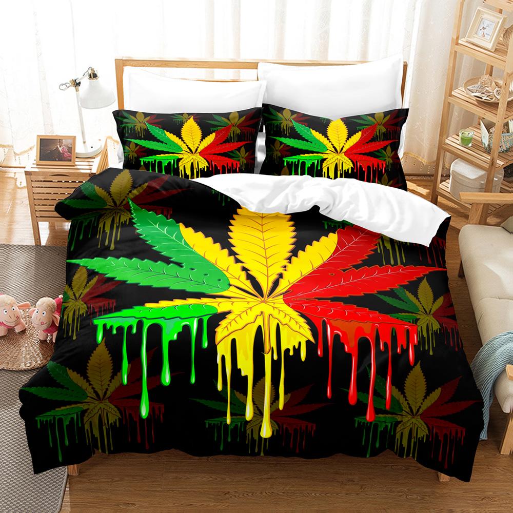 Comforter Colorful Maple Leaves Bedding Set Single Twin Full Queen King Size Cool Bed Set Aldult Kid Bedroom Three-Piece Suits 3
