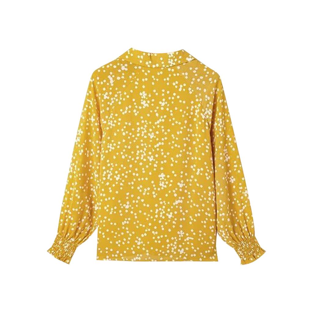 Damen Oberteile V-Ausschnitt Langarm Gepunktet Gedruckt Kordelzug Bluse
