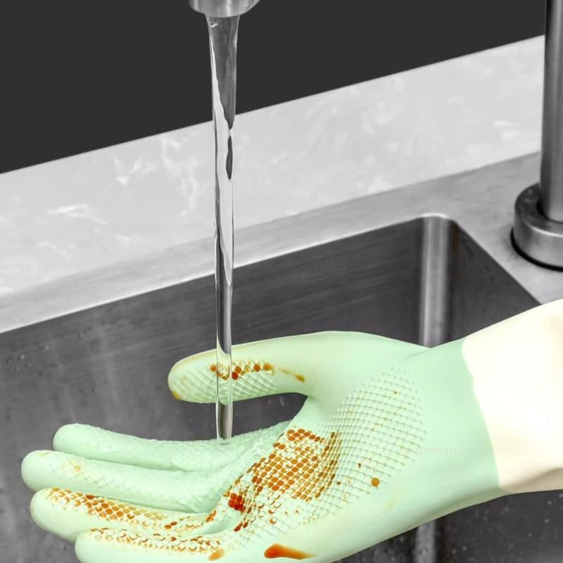Двухцветные перчатки для мытья посуды Кухонные маслостойкие Прочные износостойкие Водонепроницаемые резиновые перчатки Бытовые перчатки для мытья посуды