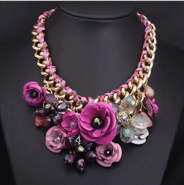 Collana con catena dorata stile punk, corda intrecciata, ciondolo fiore colorato, moda esagerata, stile nazionale, collana da street style