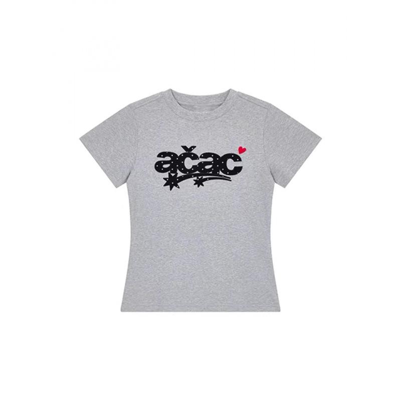 American-style Korean gray letter print short-sleeve T-shirt for women, summer slim-fitting short spicy girl design top S светло-серый