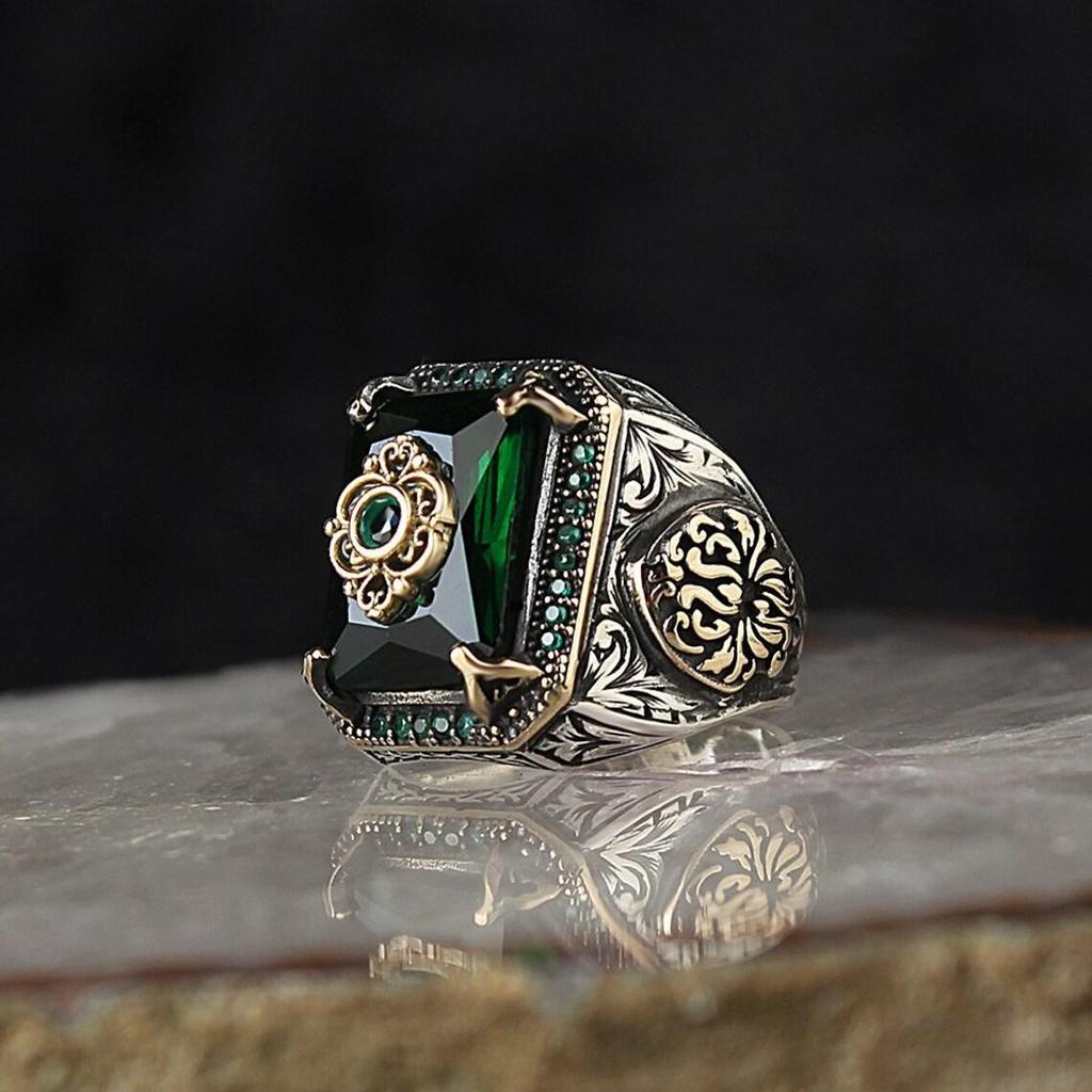 Retro Ethnic Style Blue Zircon Ring for Men and Women