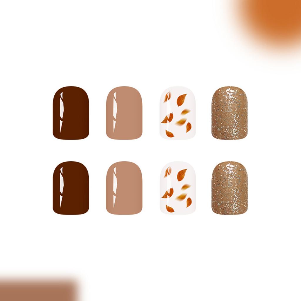 Seasonal Brown Shine Fake Nail Removable Press On Nails Tips Reusable Comfortable For Daily Use Simple To Apply 24pcs/