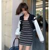 Women's 2026 French Striped Knit Bodycon Dress - Slimming, Waist-Cinching Midi Style for Summer