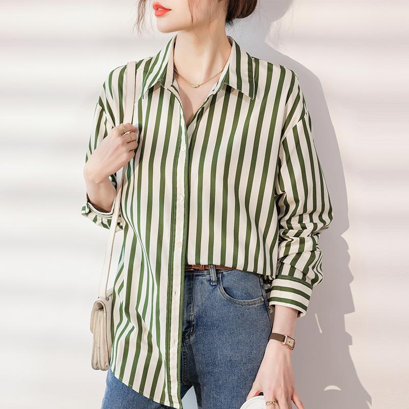 Women Blouses Shirts 2025 Spring Long Sleeve Women Blouse Shirt Turn Down Collar Striped Blouse Shirt Women Tops J857