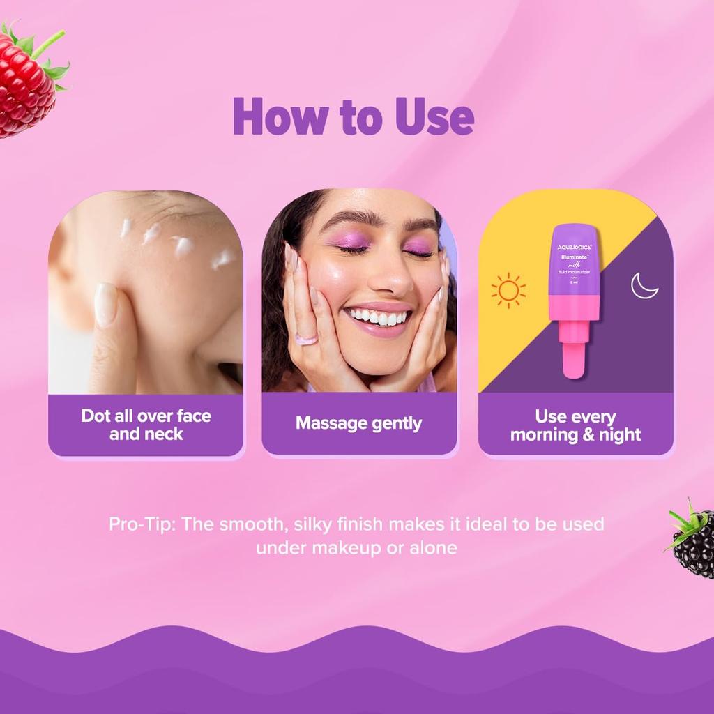 Aqualogica Illuminate + Milk Fluid Moisturizer 8ml Lightweight Hydrating Even Skin Tone Cream