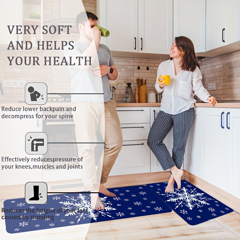1 ks protiúnavové kuchyňské koberce s vánočním potiskem sněhových vloček, vodotěsné, protiskluzové, silné polstrované kuchyňské rohože, odolné, pohodlné, stojící, do kuchyně