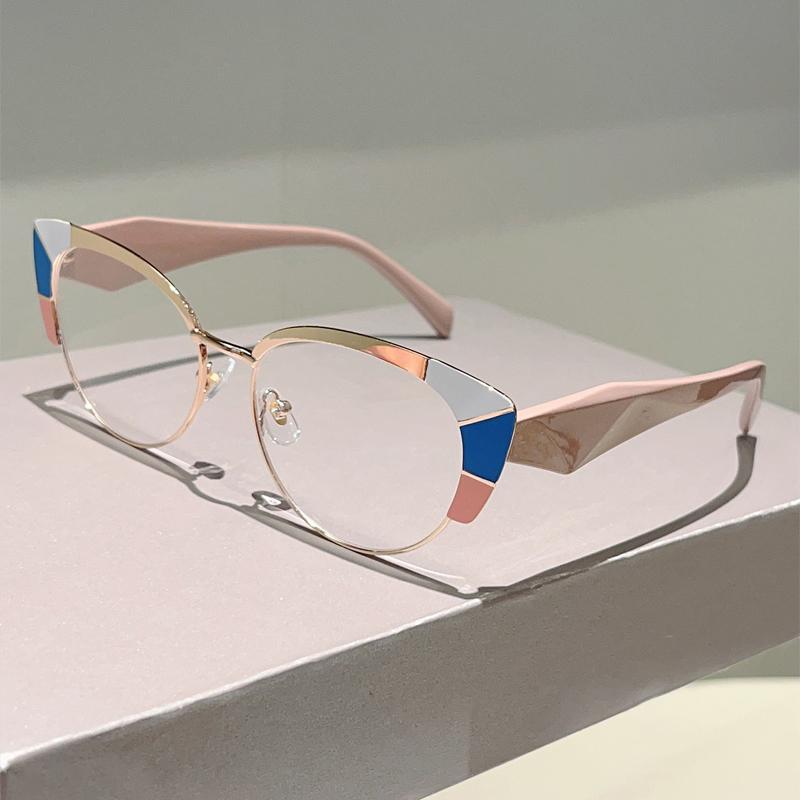 Oversized Cat Eye Glasses Women Stylish Patchwork Rim Optical Frames Trendy Brand Design Blue Light Blocking Eyeglasses