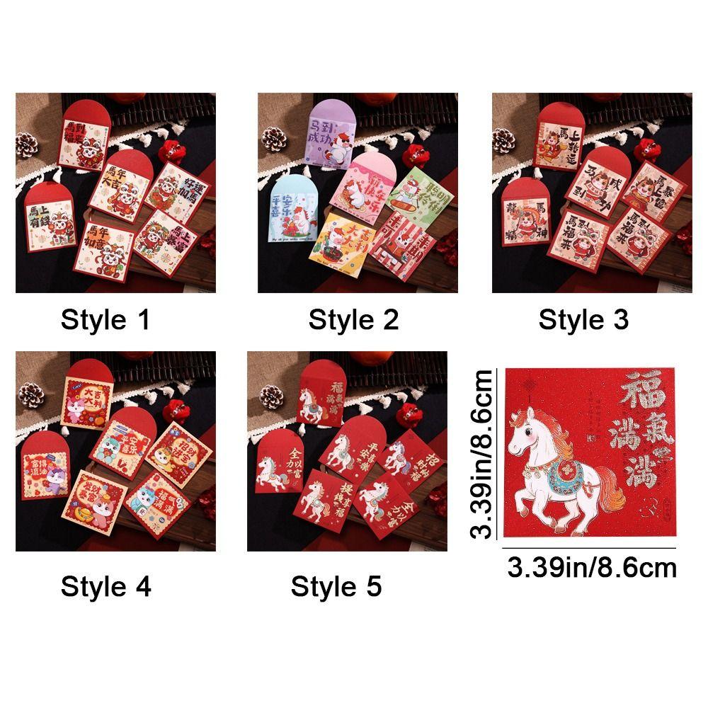 6Pcs Cartoon 2026 Horse Year Red Envelope Paper Red Pocket Cute Lucky Money Bag  Lunar New Year