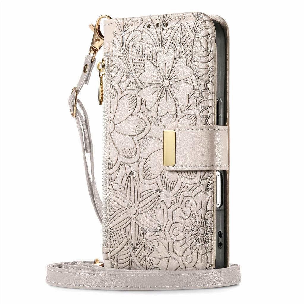 Floral Leather Wallet Case for Samsung Galaxy A05-A71 / S24-S25 series...with Detachable Shoulder Strap