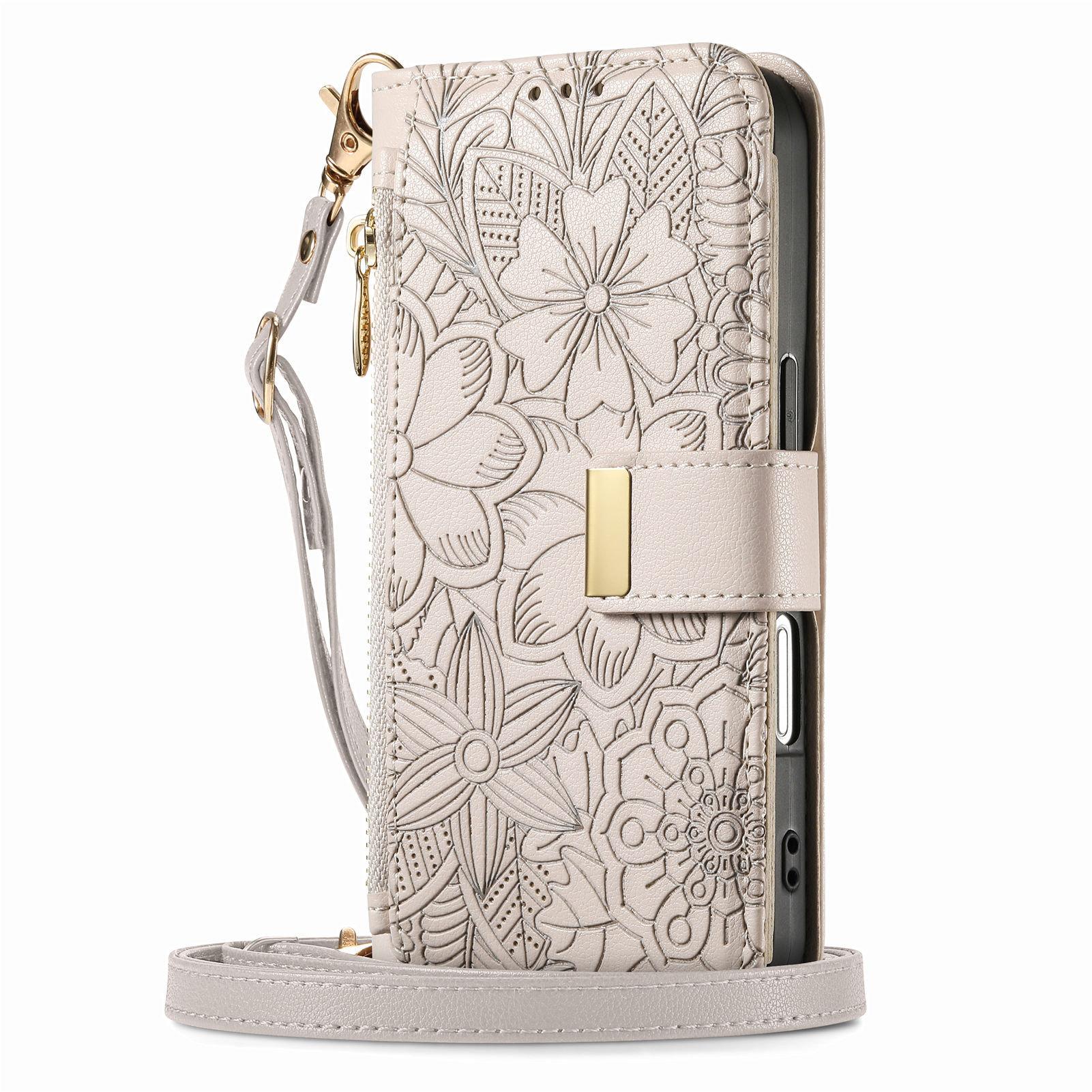 

Цветочный кожаный чехол-кошелек для серии Samsung Galaxy A05-A71 / S24-S25... со съемным плечевым ремнем Samsung Galaxy A56