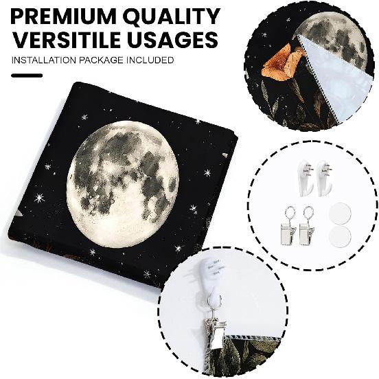 BVBOX Moon Garden Tapestry 59"x51", Black Celestial Floral Bohemian Moon Butterfly Tapestries, Dark Botanical Tapestry Wall Hanging Room Decor For