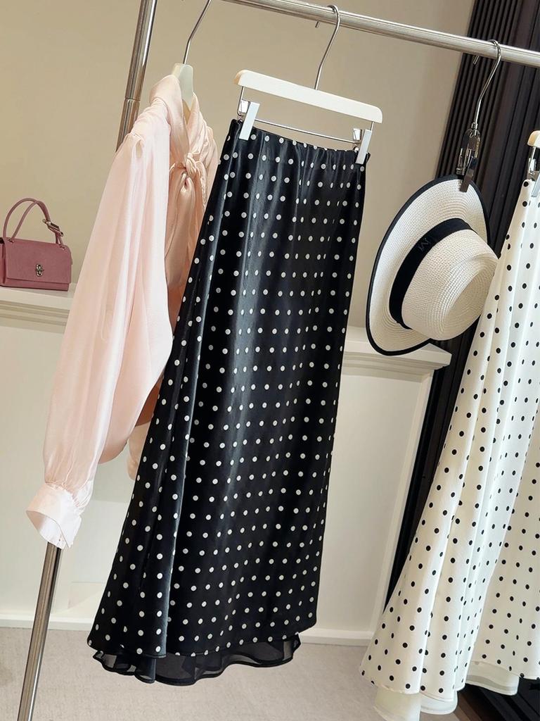 Polka Dot Satin Patchwork Midi Mermaid Skirt for Women - Spring/Summer 2026 Collection