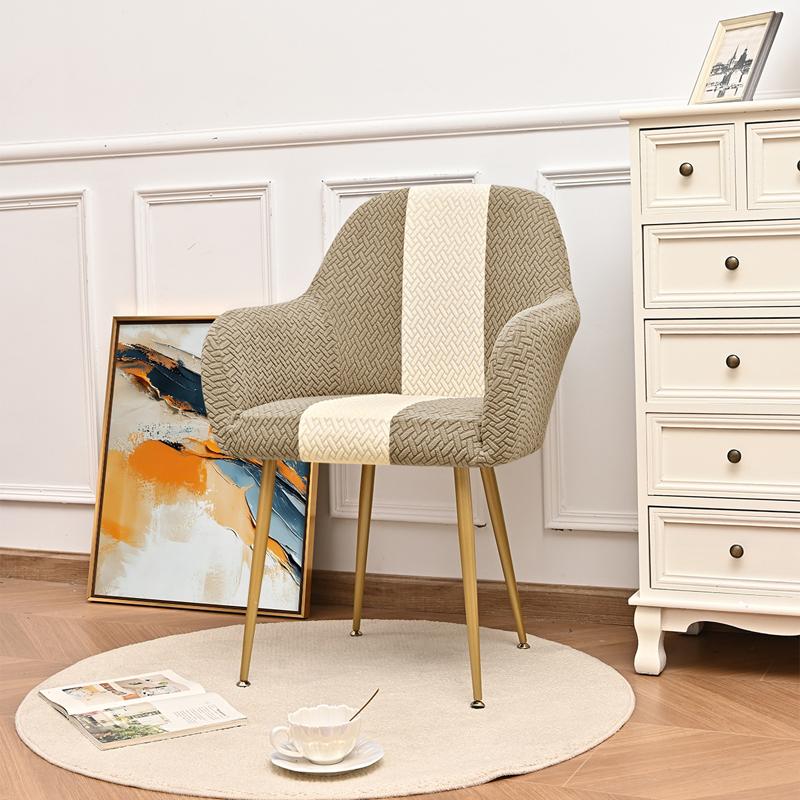 Universal Stretch Jacquard Chair Slipcover for High Armrest Dining Chairs Elastic Color Block Curved Back Home Decor