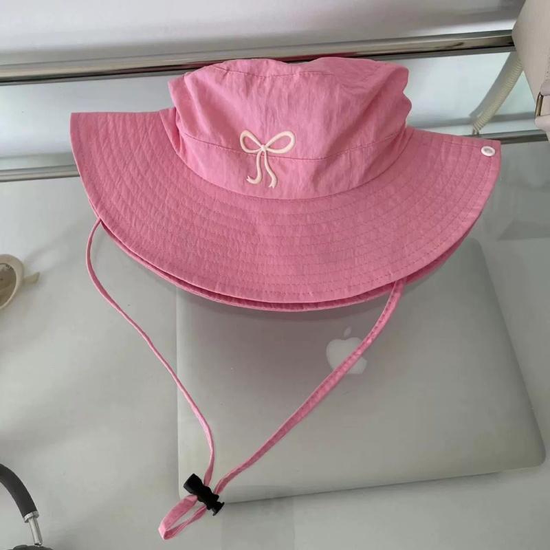 Bow Embroidery Women Quick Dry Bucket Hat Summer Outdoor Hiking Camping Panama Caps Wide Brim Fordable Sunscreen Basin Hats
