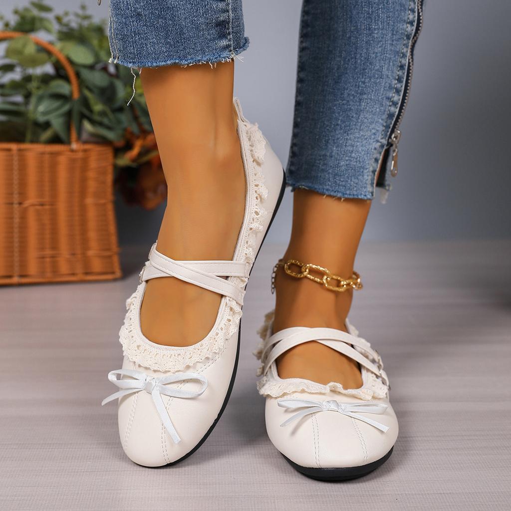 Girls Mary Jane Flats Double Buckle Straps Lace Trim Ballet Shoes Soft Sole Casual Slip On Footwear for Kids