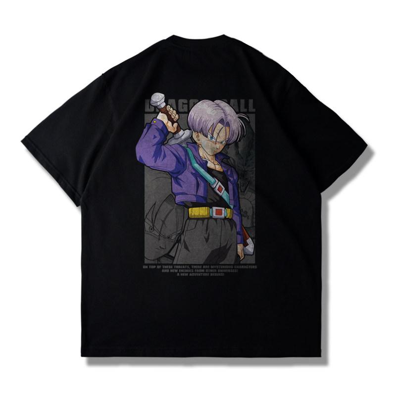 The Anime Dragon Ball Collaboration Black Goku Shortsleeved Tshirt for Men and Women in Loose Black and White for Summer