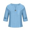 Women's 2025 Summer V-Neck Cotton Linen Button T-Shirt: Loose Fit