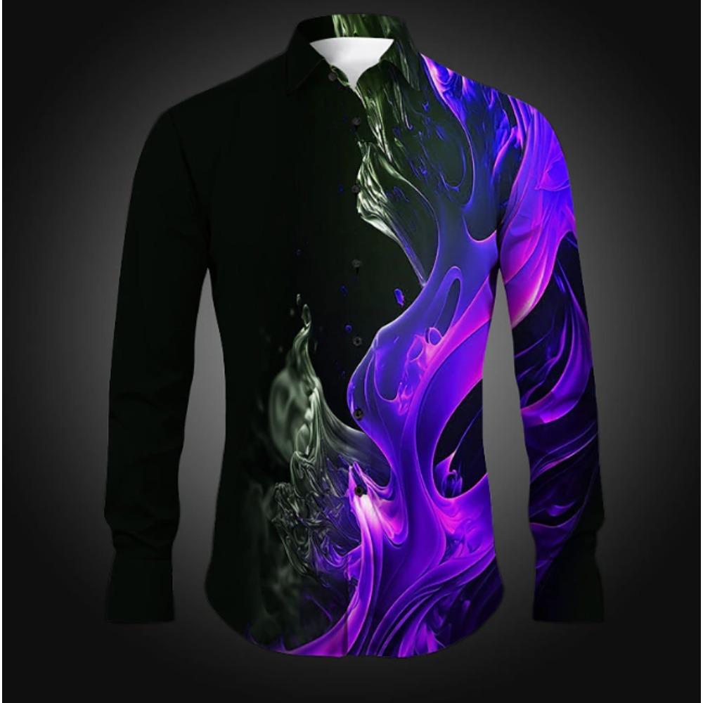 Herren Flammenprint Langarmshirts Lässiger Cardigan Neue Knöpfe Urlaubsmode Hemden