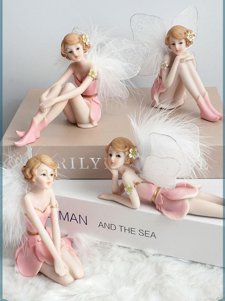 Pink Feather Angel Decoration Beauty Home Decoration Doll Gift Fairy Garden Miniatures Home Decoration Accessories Cute Figurine