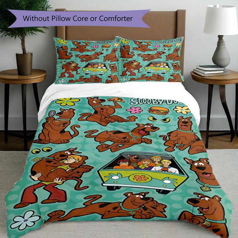 3pcs Duvet Cover Set (1*Duvet Cover + 2*Pillowcase, Without Core), Scooby Print Bedding Set, Bedroom Decor, All‑Season, Birthday Gift