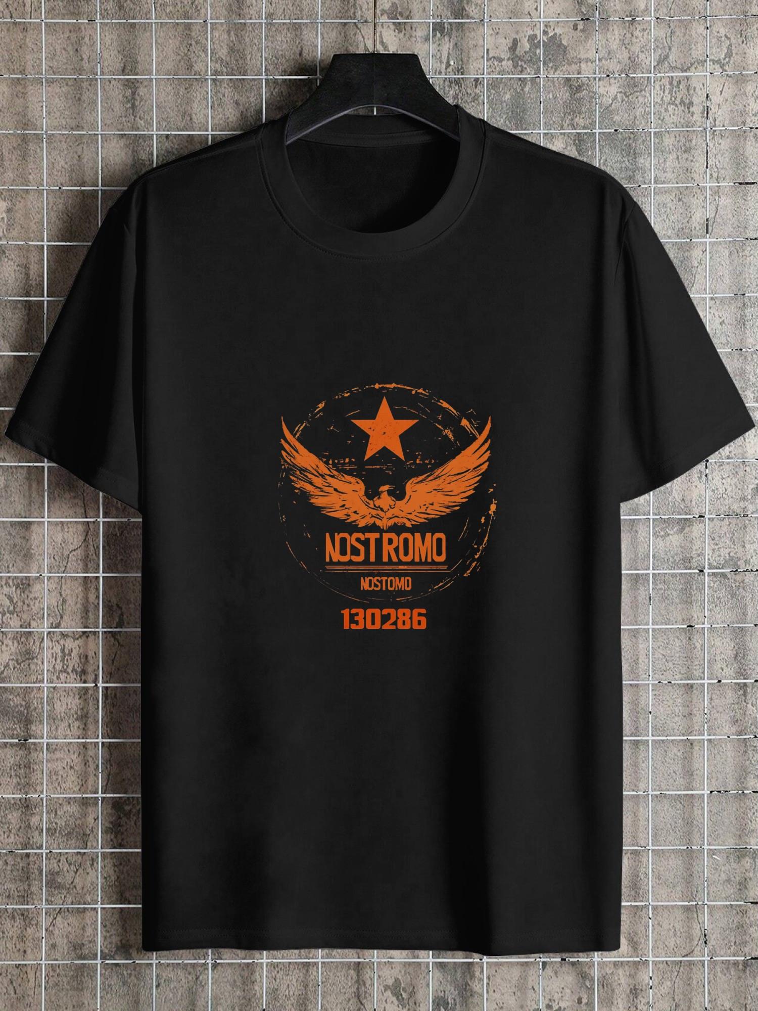 1pc Distressed Black T-shirt with Golden Eagle & Star Design - NOSTROMO Print XL