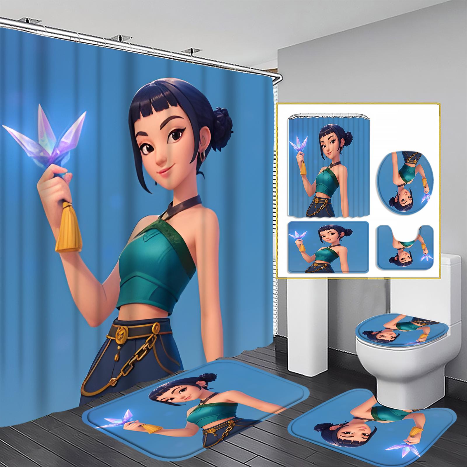 

Коврик для туалета и ванной комнаты с принтом снеговика и занавеска для душа, набор из четырех предметов One Size