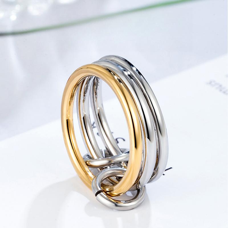 Stainless Steel Contrasting Three-ring Ring, Titanium Steel Electroplating Advanced Sense Ring, Women's Niche Accessories