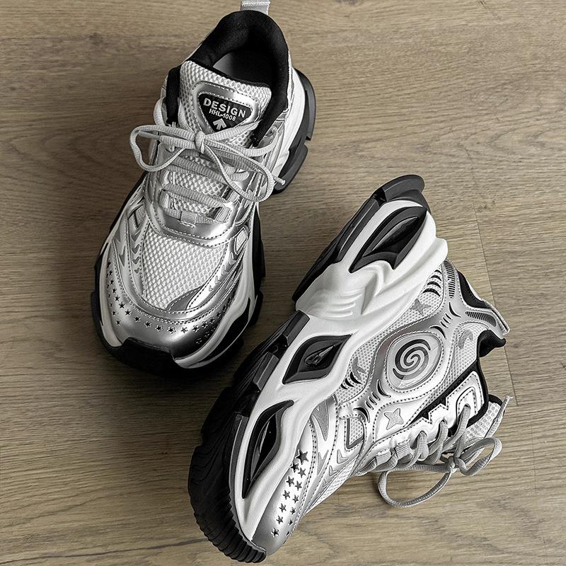 Auge des Schwarzen Lochs Unsichtbare Höhensteigerung 1CM Darth Vader Herbst Netz Atmungsaktive Schuhe Plateau Retro Papa Schuhe