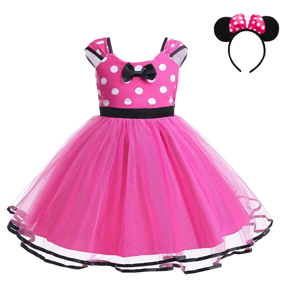 

[MUXIU] Minnie Mouse Halloween Costume for Girls, Cute and Popular Polka Dot Skirt, Short Sleeves, Bow Tie, Party, Dance Costume, Photo Shoot,