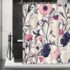 1pc American Vintage Botanical Branches Pink Floral Shower Curtain Decorative Printed Shower Curtain with Hooks Polyester Fabric
