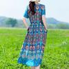 Plus Size Women's Long Dress Summer  Short Sleeve Vintage Print Dress for Women