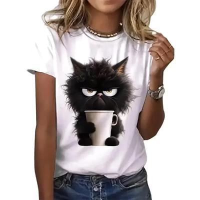 Harajuku T Shirt Funny Cat Women Kawaii T-shirt Girl Casual Short Sleeve O Neck Top for Summer Female Animal Clothing T-Shirts Women’s
