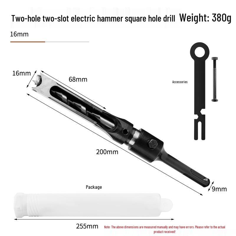 Electric Hammer Square Shank Drill Bit for Woodworking - Two Holes & Grooves