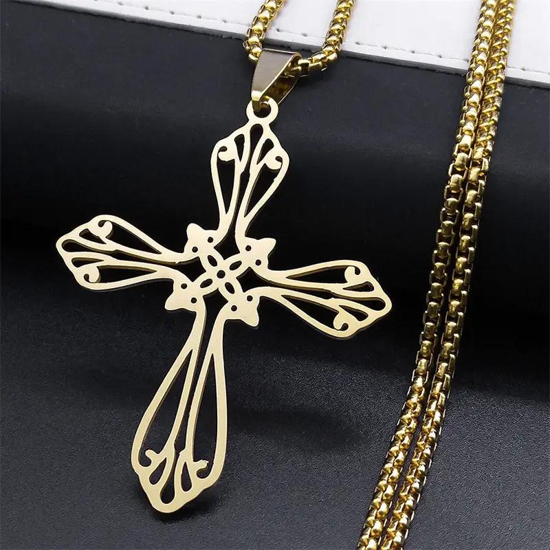 European and American Popular Pendant Hollow Lace Line Cross Necklace 60CM
