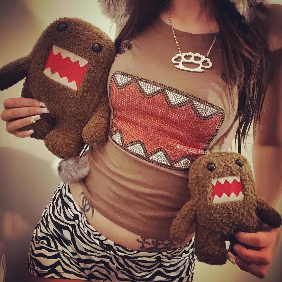 Casual Streetwear Kawaii Domo Kun Rhinestone Cartoon 2000s Quality Round Neck Short Sleeves Simple Daily Routine Fit T Shirt Top