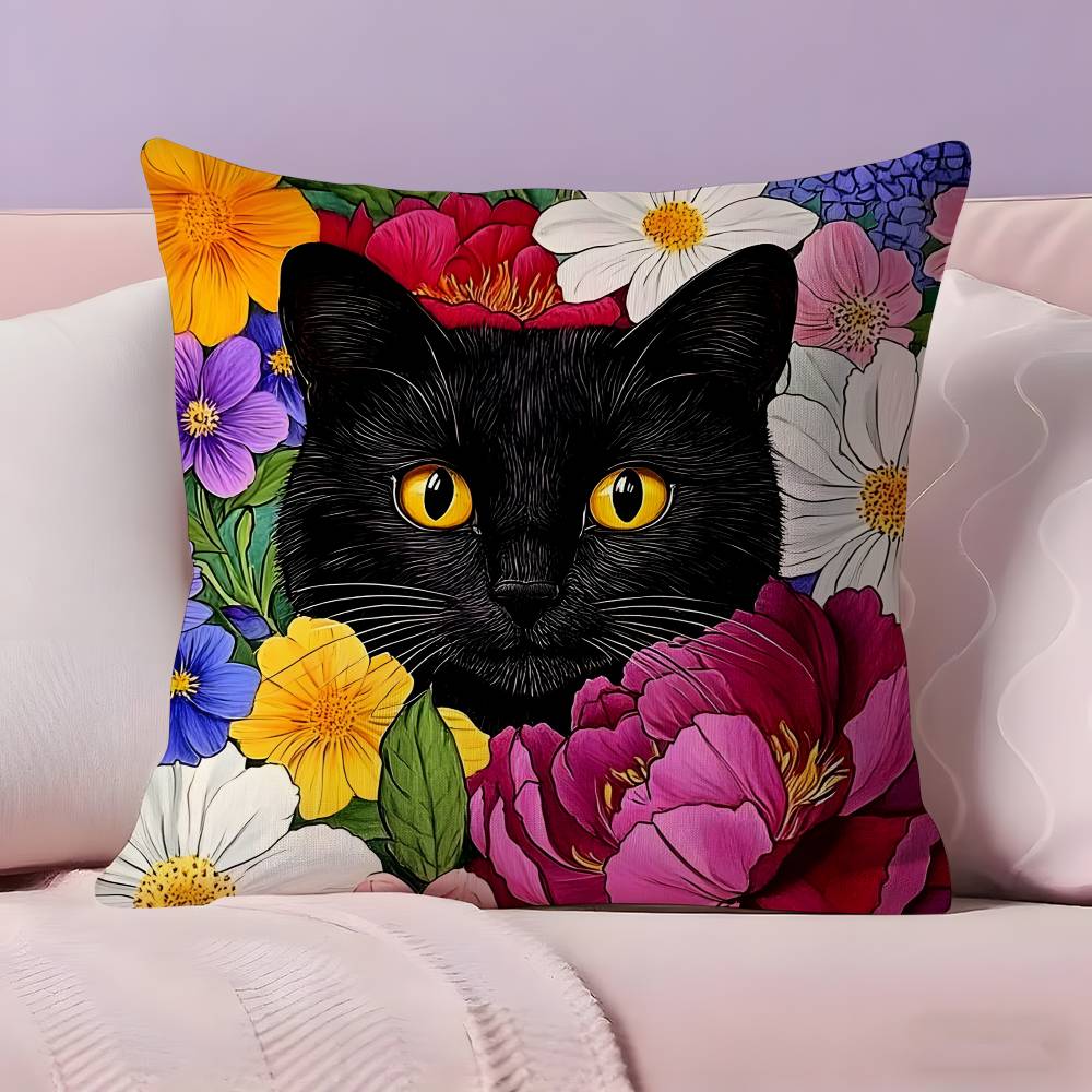 Cat in the flowers aesthetic Pillow Case  Ultra Soft Skin Friendly Fabric Cloud Like Comfort & Concealed Zipper