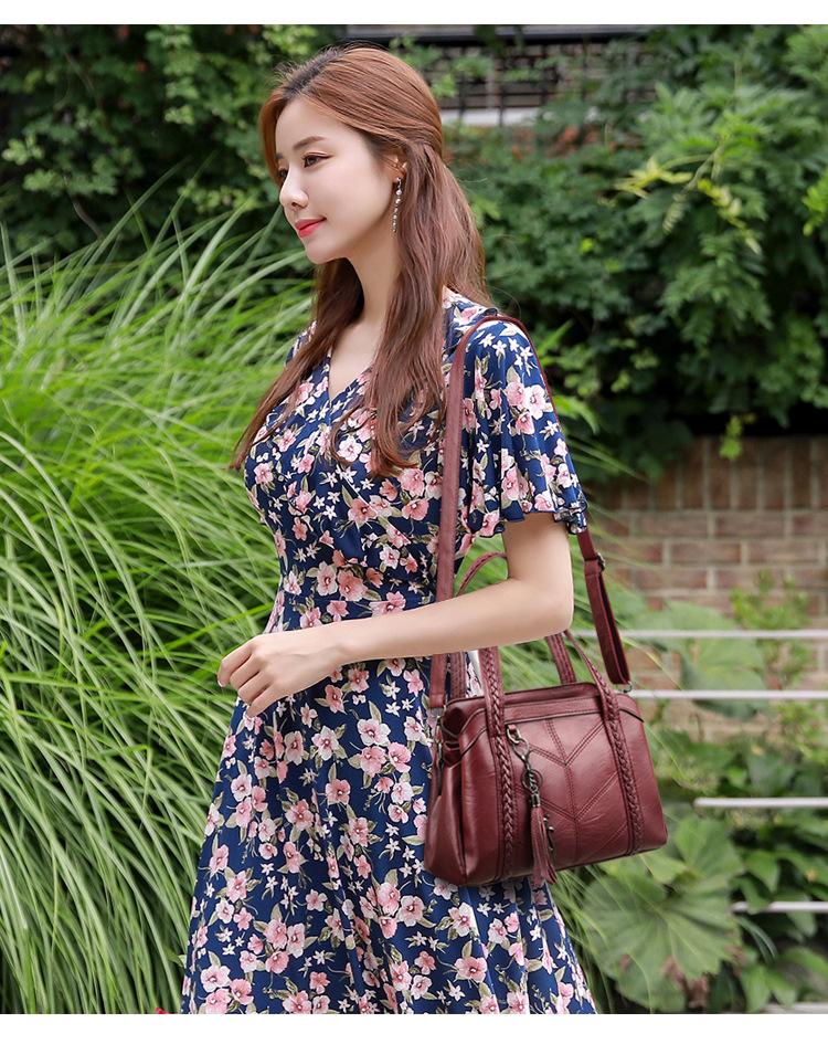 Large Capacity Retro Shoulder Crossbody Bag Women Handbag Soft Leather Tote Purse Mature Mom Bag Casual Travel Shopper